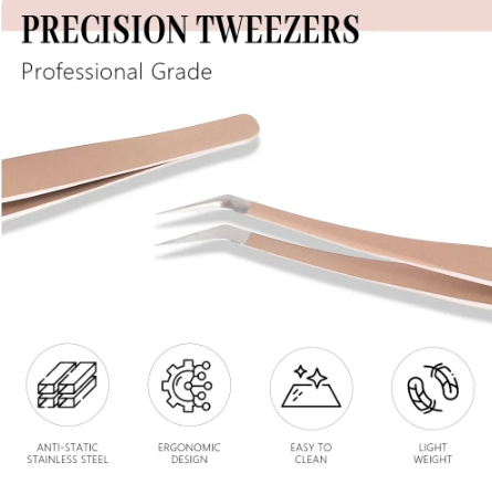 Stainless Steel Eyelashes Tweezers with Fiber Tips