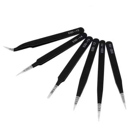 Anti-static Stainless Steel Tweezers Set - 6pcs