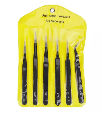 Anti-static Stainless Steel Tweezers Set - 6pcs