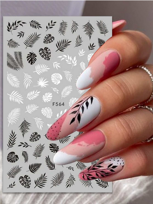 EBS Nail Art - Black and White Leaves Sticker Sheet