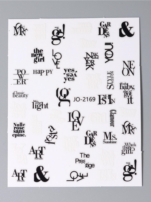 EBS Nail Art - Black and White Words Stickers Sheet (2pcs)