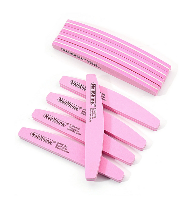 EBS Nail Art Tools - Halfmoon Pink Buffer Grit 100/180 1pc