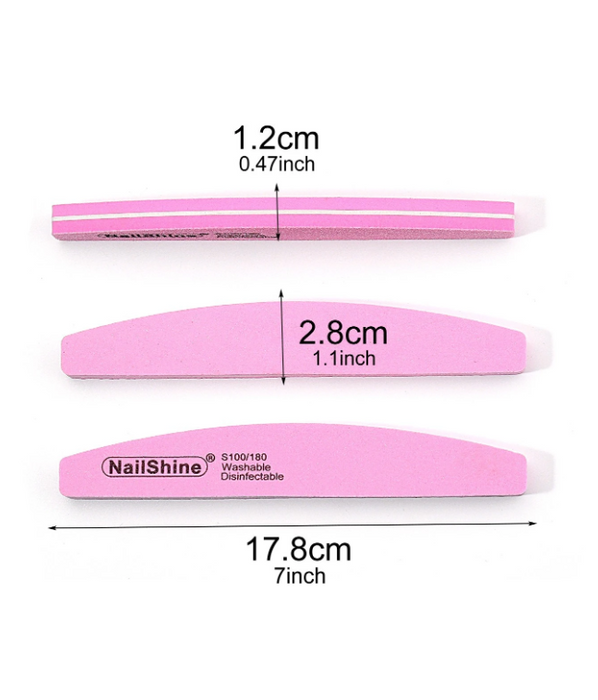 EBS Nail Art Tools - Halfmoon Pink Buffer Grit 100/180 1pc