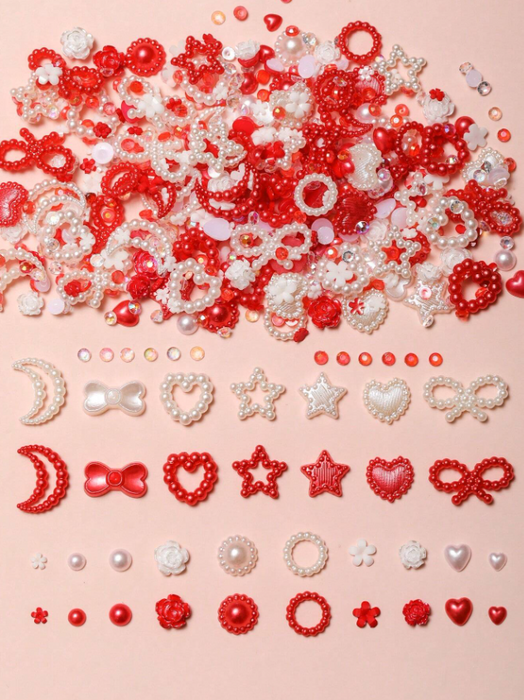 EBS Nail Art Charm - Pearly Red & White 3D Mixed Decoration - 50pcs