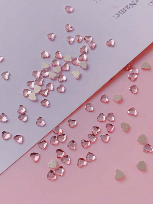 EBS Nail Art - Pink Flatback Heart Shaped Glass Rhinestones - 50pcs