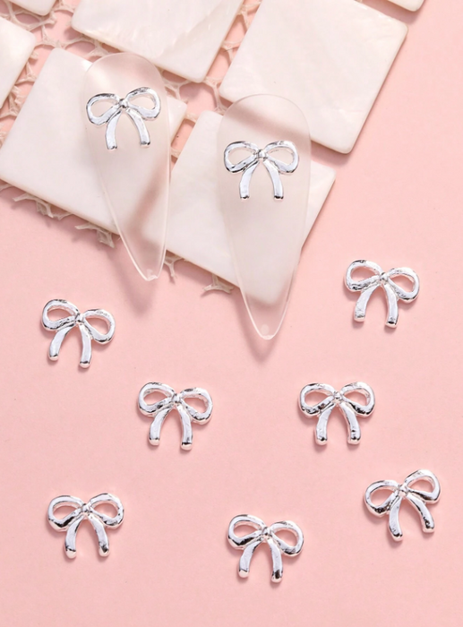 EBS Nail Art Charm - Silver Bows - 10pcs