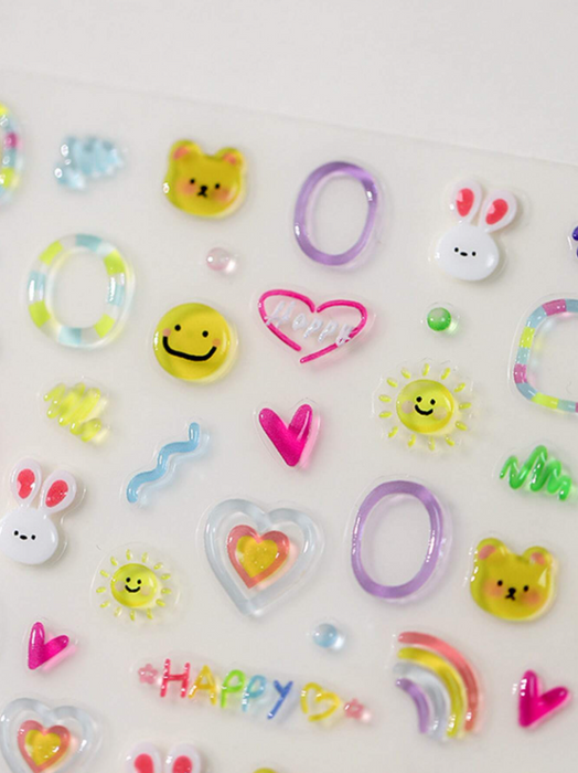 EBS Nail Art - Cute Jelly Cartoons Stickers Sheet (Bear, Bunny & Smiley Face)