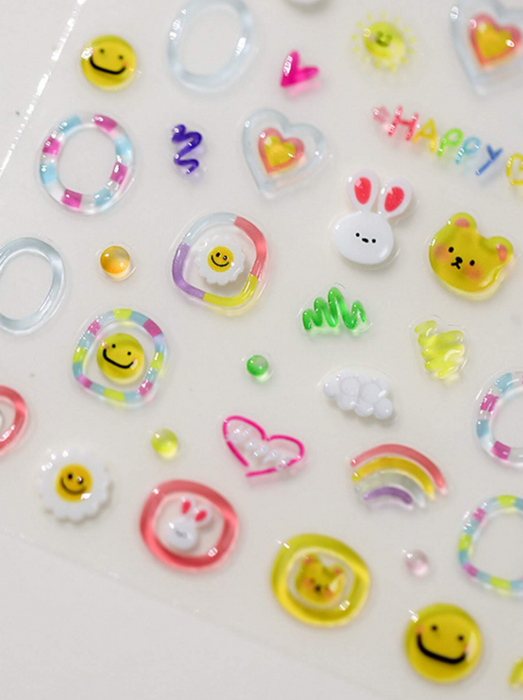 EBS Nail Art - Cute Jelly Cartoons Stickers Sheet (Bear, Bunny & Smiley Face)