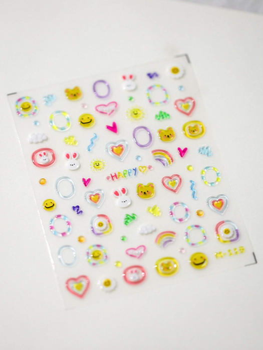 EBS Nail Art - Cute Jelly Cartoons Stickers Sheet (Bear, Bunny & Smiley Face)