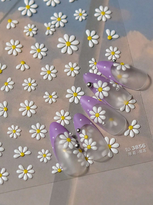 EBS Nail Art - Embossed Daisy Flowers Stickers Sheet