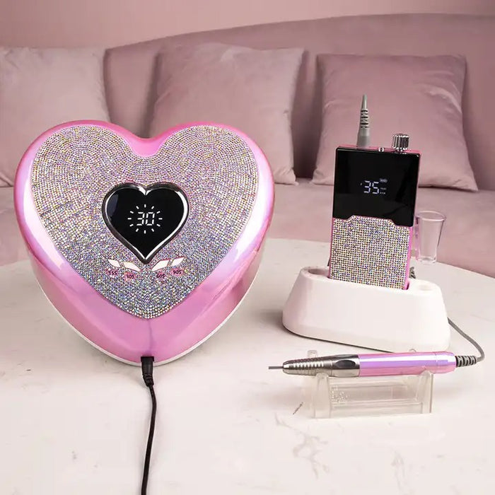 Professional Cordless LED/UV 96W Nail Lamp - Heart Shape with Rhinestones